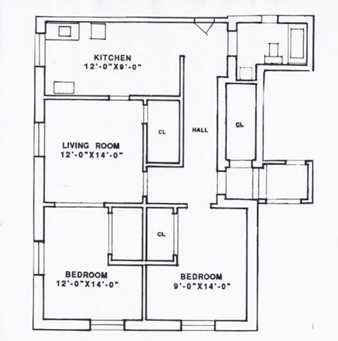 Floor plan for 2 beds, 2 baths, 756 sqft